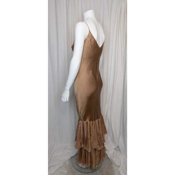 MES DESMOISELLES 'Marmalade' Silk Satin Bias Ruffled Maxi Gown FR 38 US 6 - Picture 9 of 13